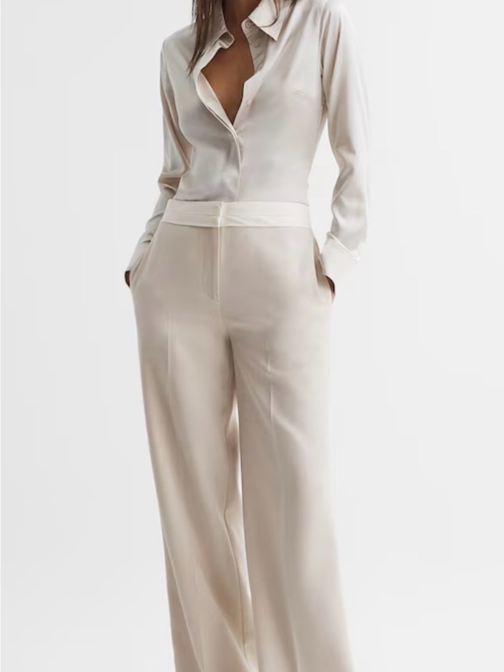 Mid Rise Contrast Wide Leg Suit Trousers in Neutral NWT - MSRP $285